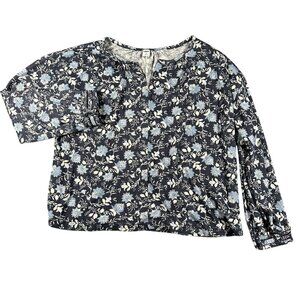 Old‎ Navy Shirt Womens Medium Blue Floral Long Sleeve Trim Cuff Pullover Top